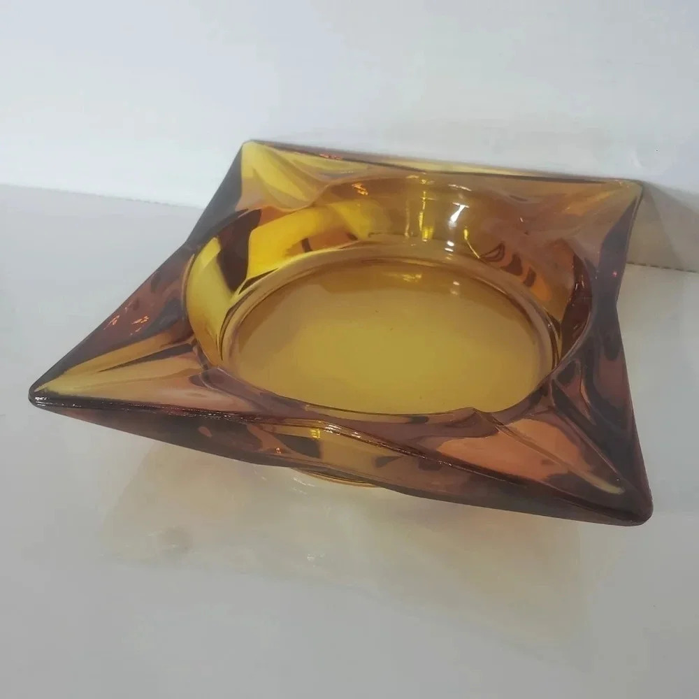 Vintage Libbey Mid-century Modern Amber Glass Star Ashtray.